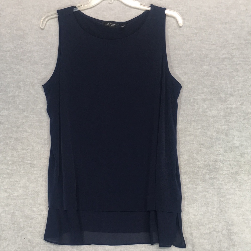 SUSAN GRAVER Wrinkle Resistant Jersey Knit Extra Long Line Layered Look Tunic.